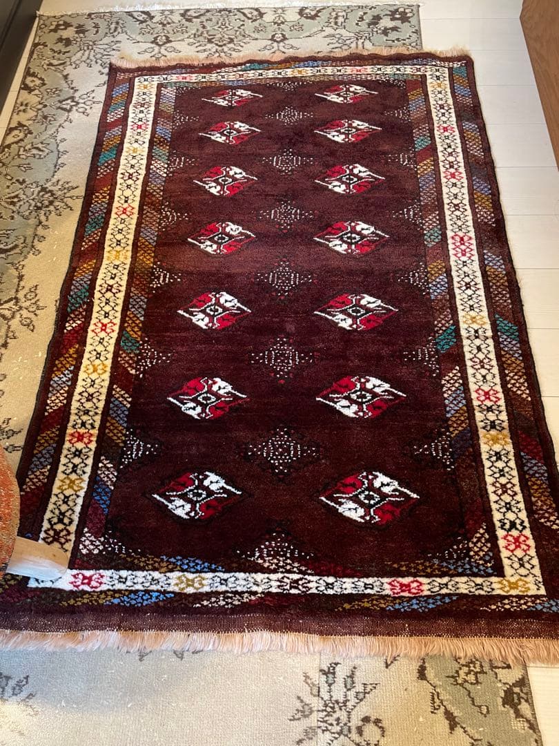 ヴィンテージラグ トルクメン　 約147cm×100cm オールド絨毯 ヴィンテージラグ トルクメン チュワル トルクメン