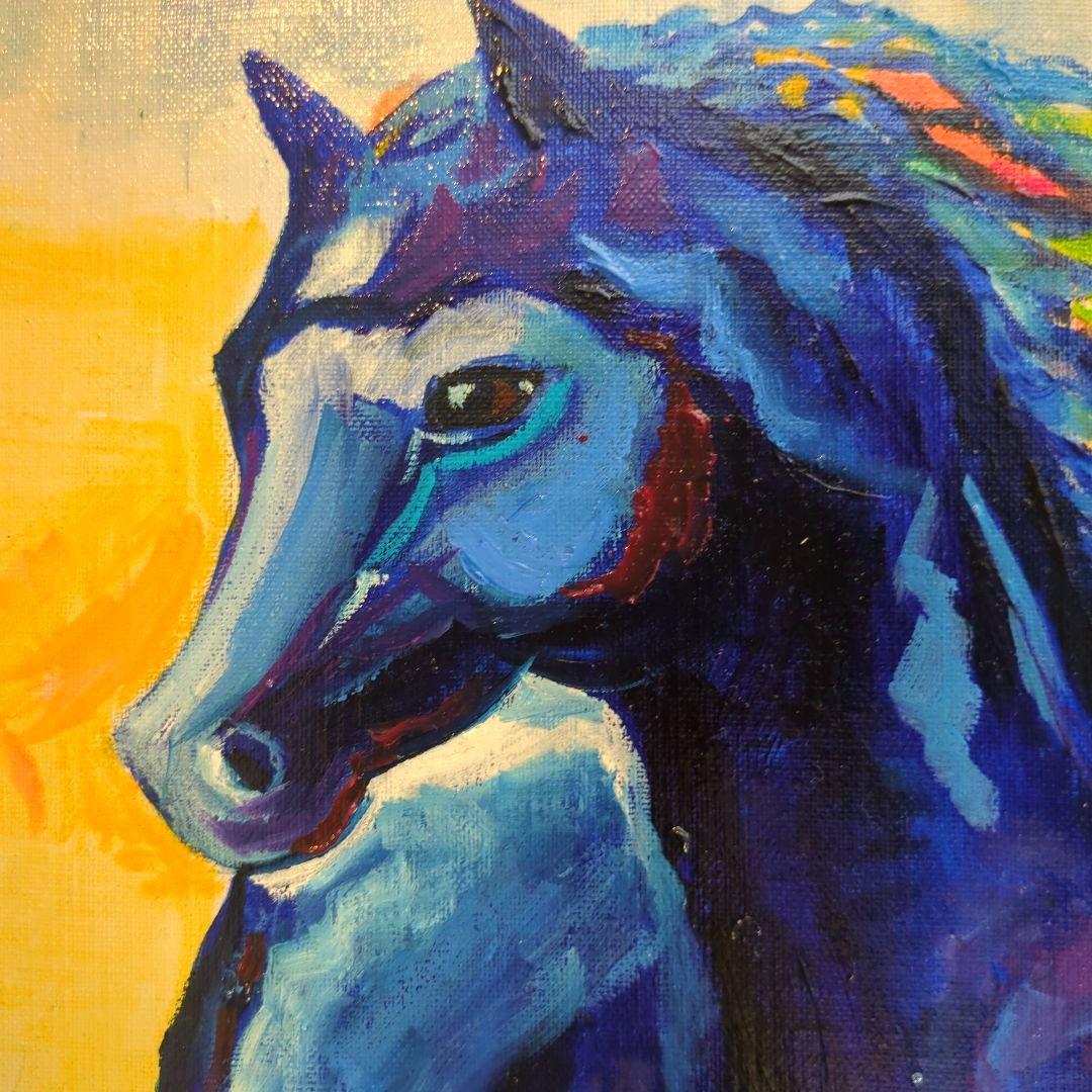 キャンバス油絵 走る青い馬 青は神の色 縦41.5cm - メルカリ