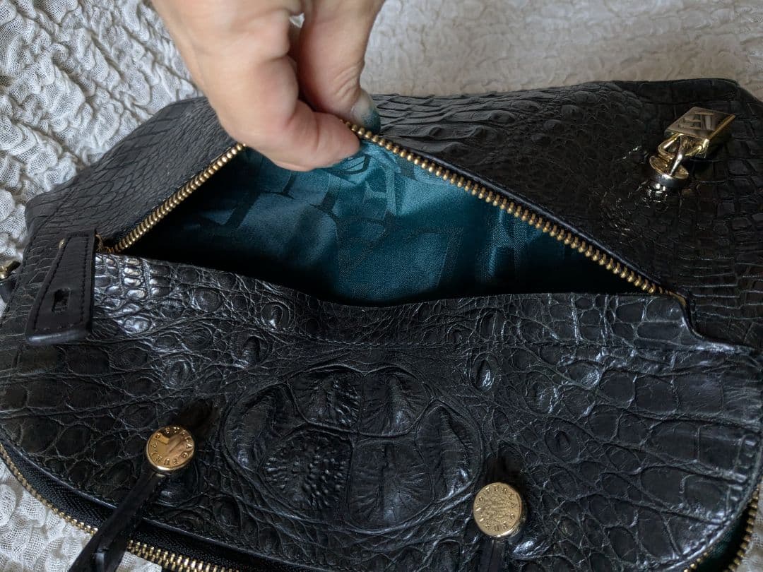 FURLA フルラ○パイパー ハンドバッグ 2way レザー クロコ型 黒○美品