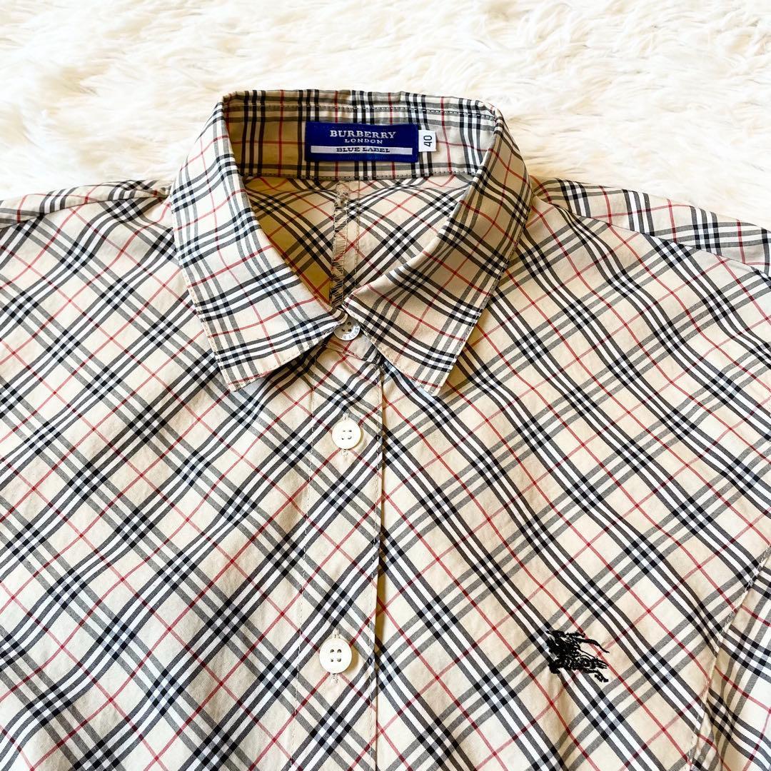バーバリーブルーレーベル ノバチェック シャツ Yシャツ 刺繍ロゴ