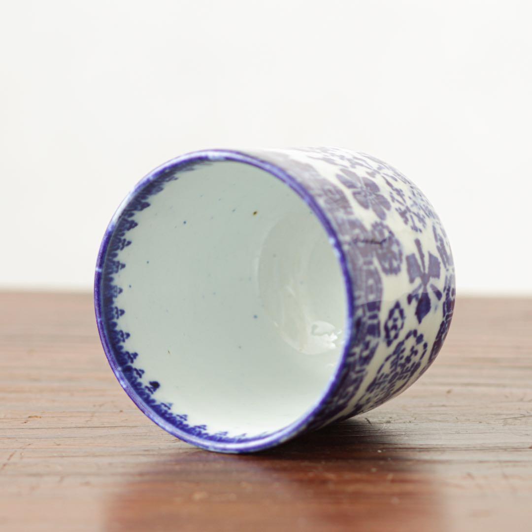 明治 大正 湯呑み 型紙摺 印判 雪輪 雪 結晶