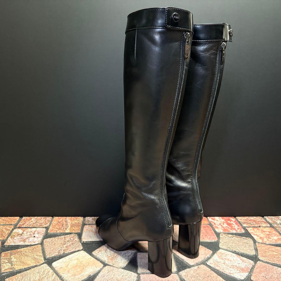 【美品】TOD'S ロングブーツ　22.5cm 本革 バックフルジップ　黒