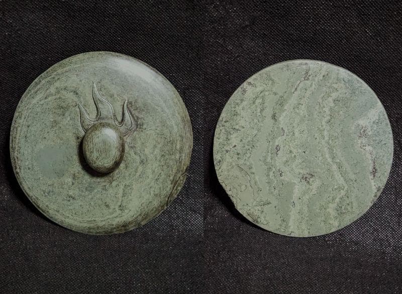 雲龍文特大古硯 橋頭石】◇美しい翠雲石◇同石蓋付型◇貴重な北方名石