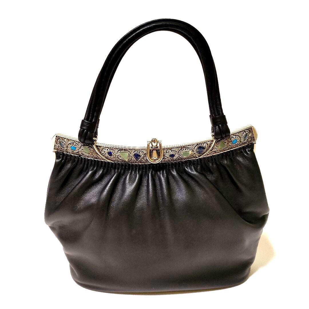 【極美品】皇室御用達 HAMANO ハマノ 飾り石付き ハンドバッグ 美品 HAMANO ハマノ 濱野皮革工藝 皇室御用達 ハンドバッグ トート