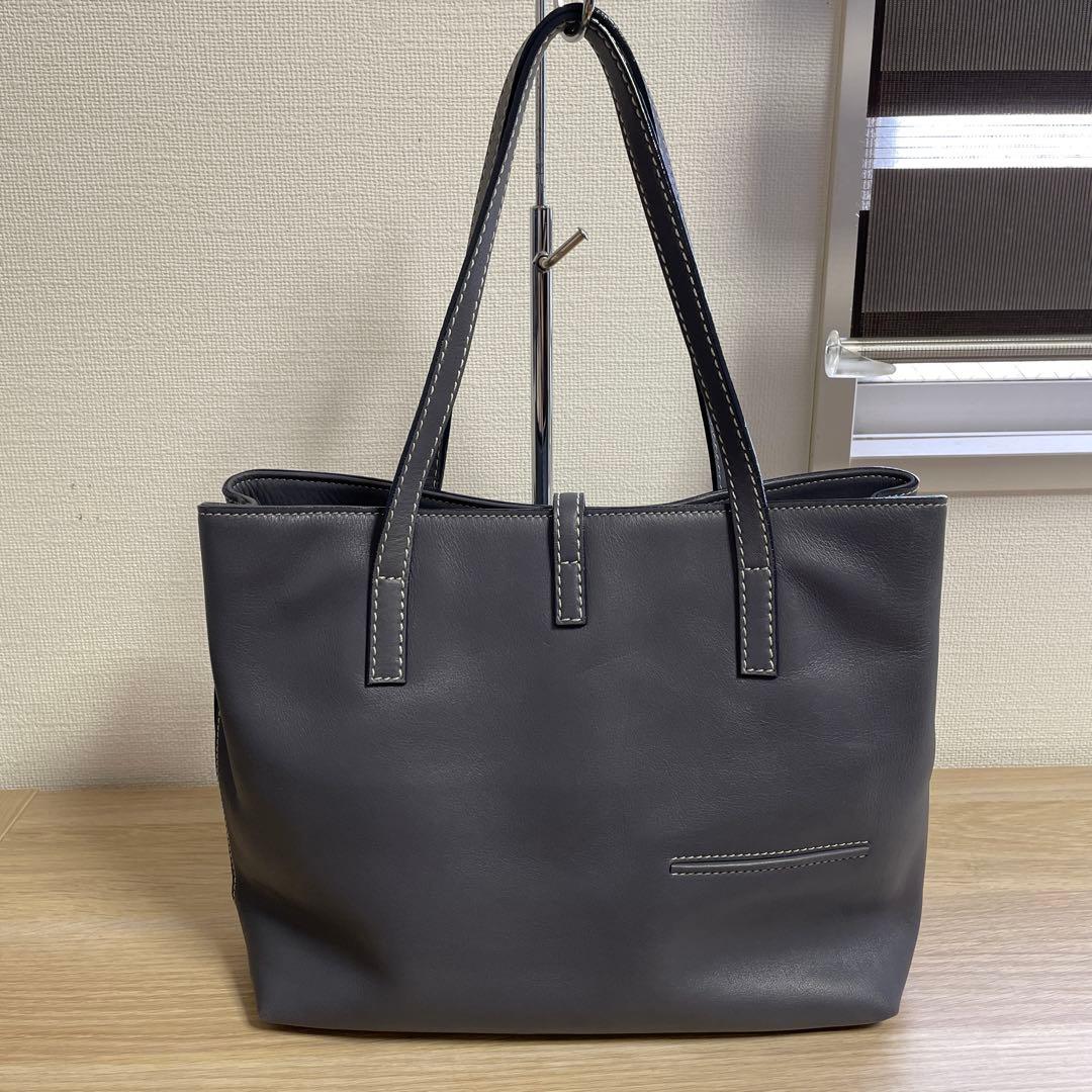 美品 ￼銀座かねまつ ￼レザー グレー トートバッグ ￼ビジネス
