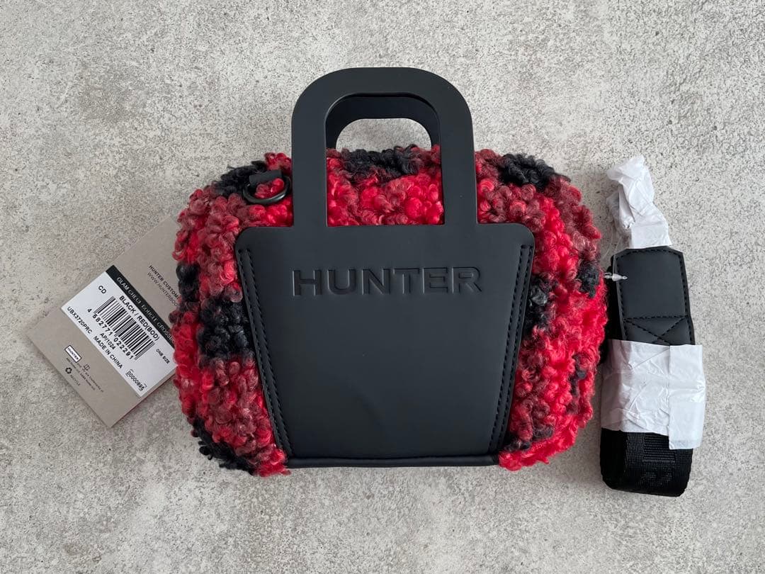 未使用品】HUNTER ハンター ボア ショルダーバック 赤 黒 チェック