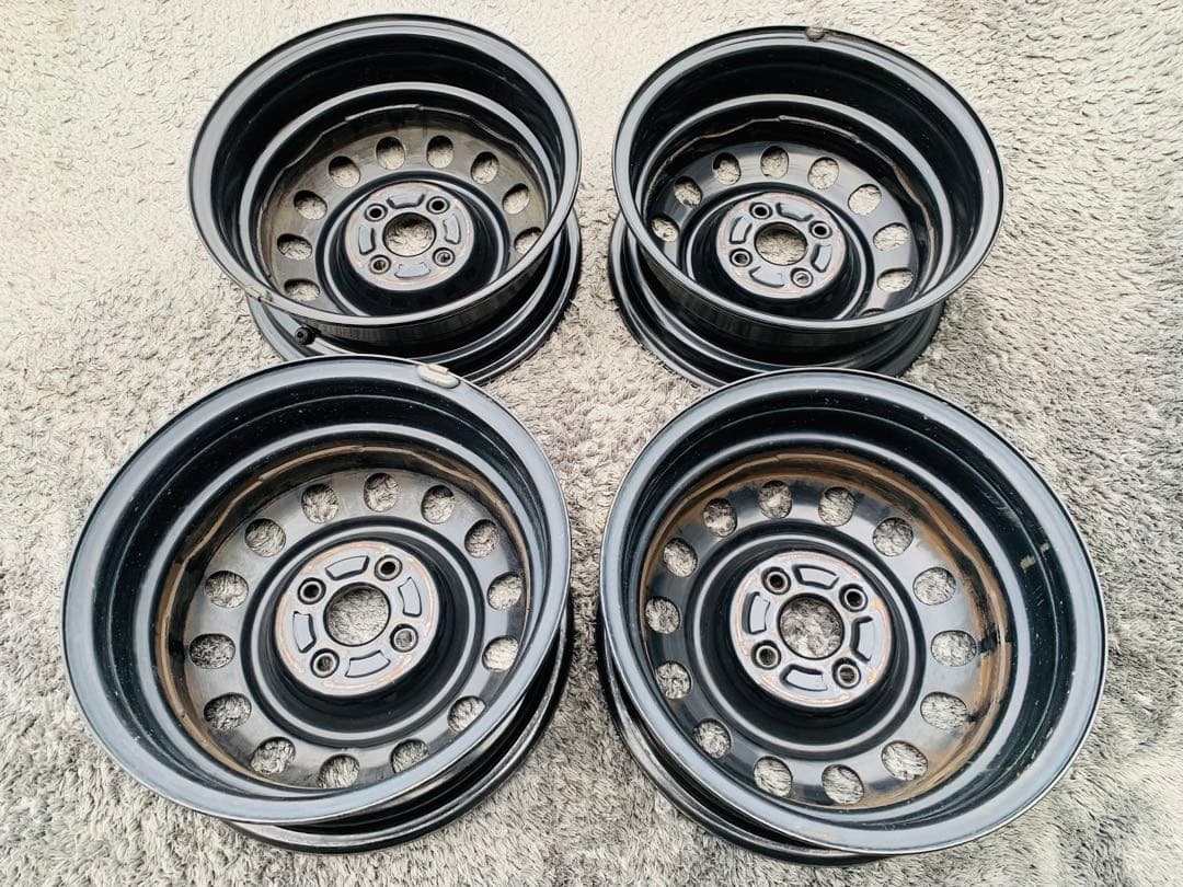 ★スチールホイール 14×5.5J PCD100 4本 黒鉄チン Used★