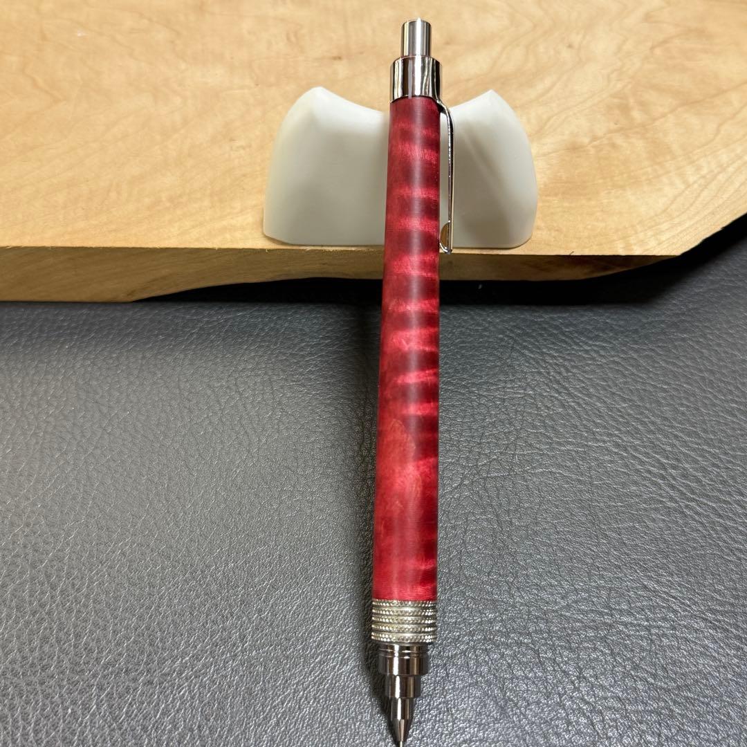 175栃縮杢スタビ 木製シャーペン 最強低重心ローレット ステンレス 溝つき