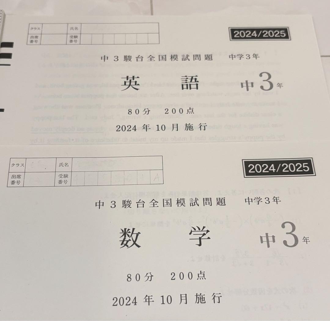 【最新】中3 駿台全国模試 2024-2025 10月 美品