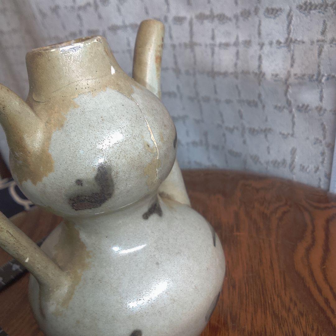 骨董6手作り陶器壺、二重ボディ