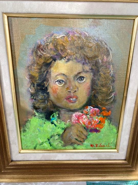 油彩画 「ブーケを持つ少女」F3原画 美品 菊地正則 パリ - メルカリ