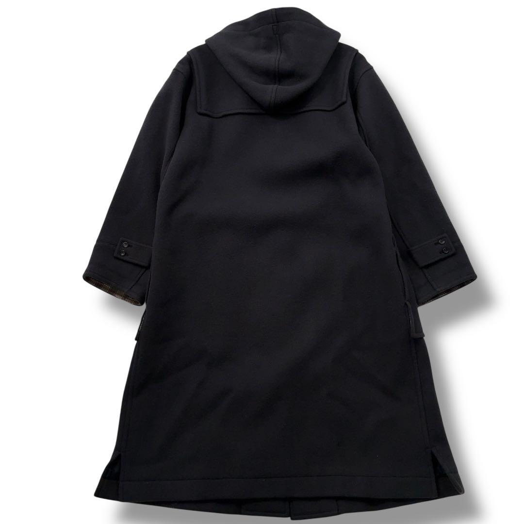 美品】PaPas パパス ダッフルコート チェック 木製トグル ダーク