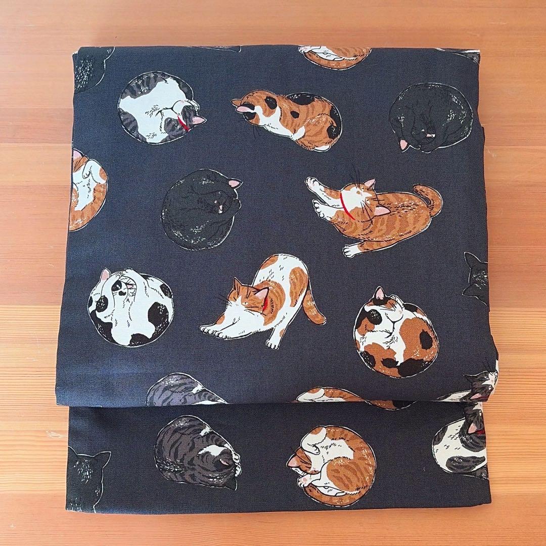 猫の名古屋帯 黒×山吹色　《ハンドメイド 》32×380cm 粋な大人可愛い帯