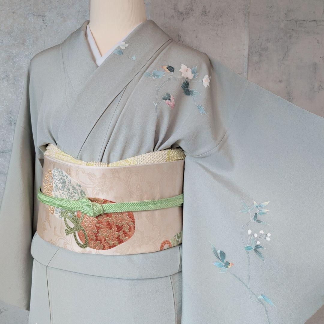 訪問着 フルセット 加賀友禅 虫食い 着物 正絹 花 祝い事 落款 E1