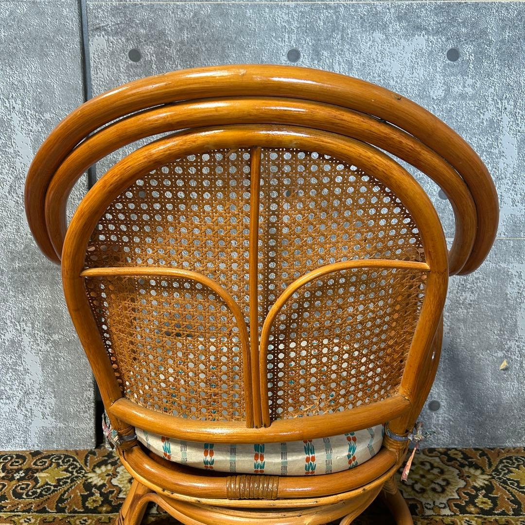 籐家具꧂回転式ラタン高座椅子&ガラステーブルセット アーム チェア