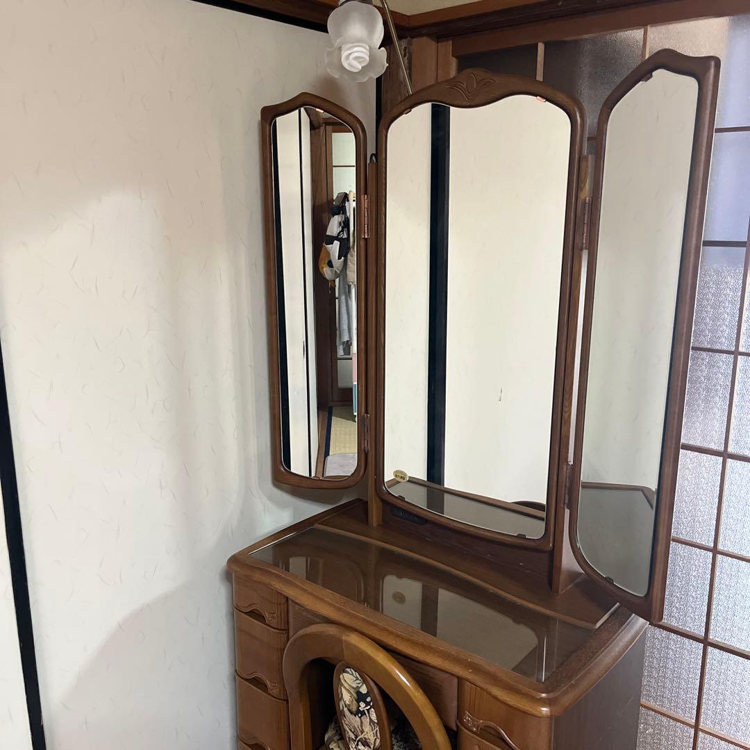 お値下げ✨三面鏡ドレッサー 鏡台 ランプコンセント付き 昭和レトロ