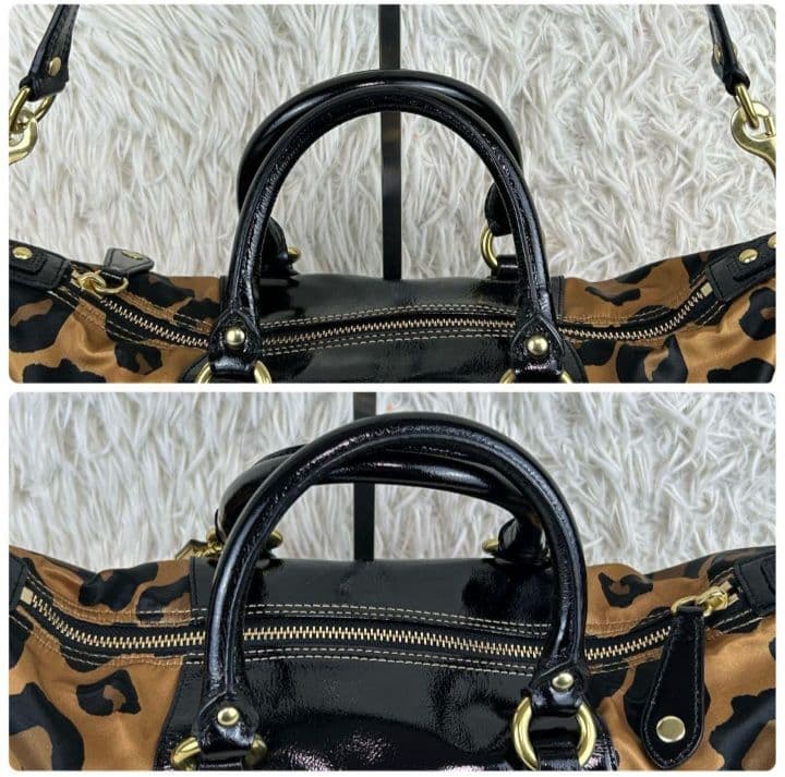 極美品】コーチ マディソン ナイロン パテントレザー レオパード 2way