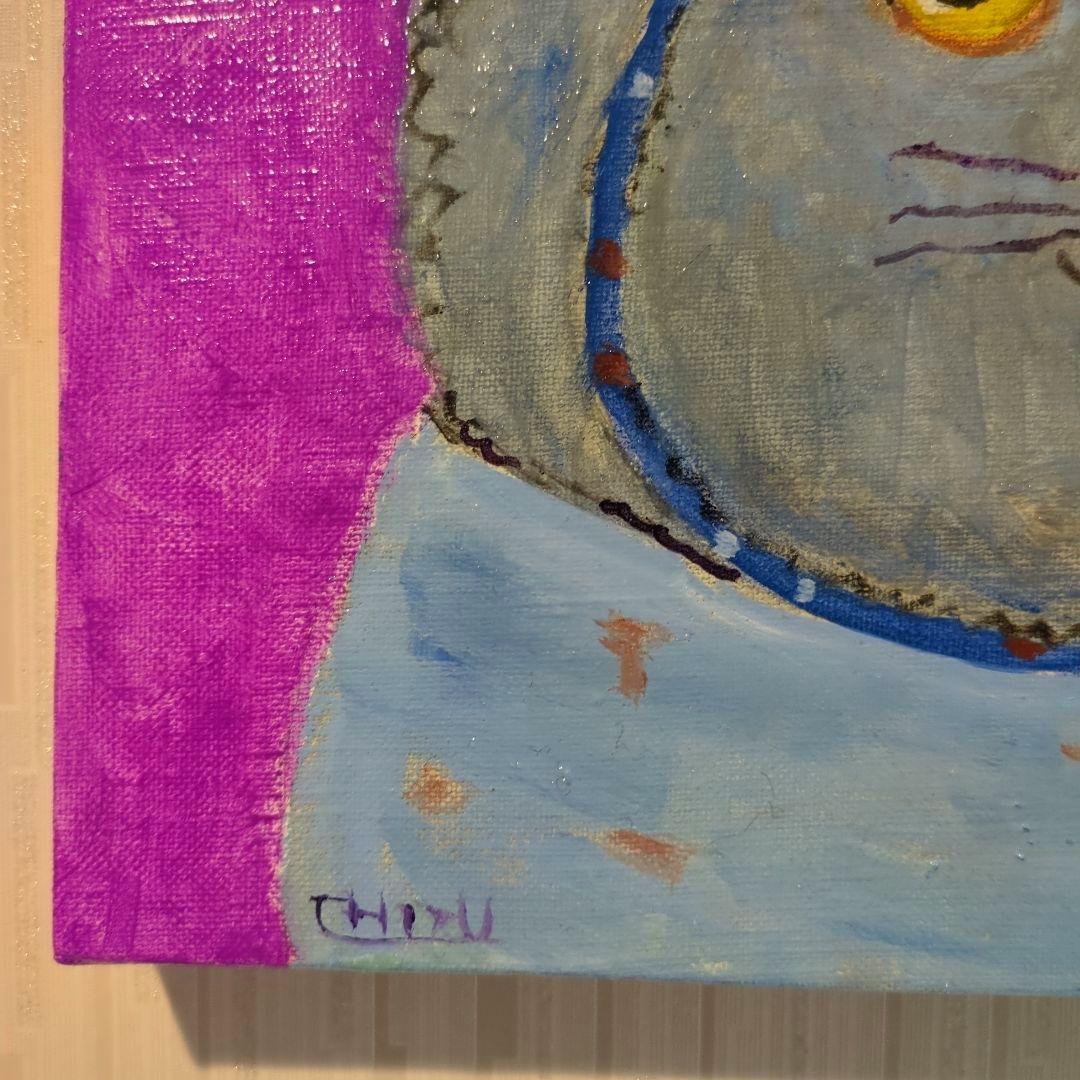 キャンバス油絵 専用 帽子と温かい服を着せてもらったにゃんこ