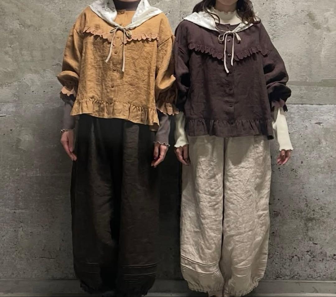 sm2 ◾️立川限定▪️バブーシュカ付きエトワールブラウス▪️ダークブラウン 立川店/EC限定】リネンバブーシュカ付エトワールブラウス（ブラック