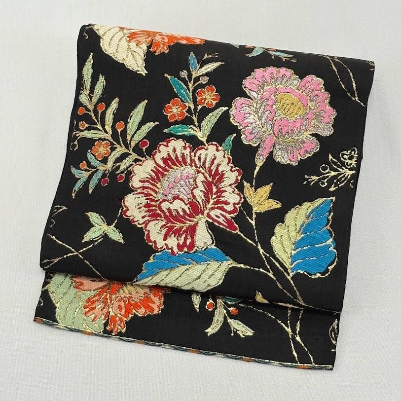 ゆりのはな　龍村美術織物　龍村製　本袋帯　金更紗大唐花錦　唐織　黒地　G203 28日23時迄！”【25周年セール】 【龍村美術織物】 特選西陣本袋帯 ≪御