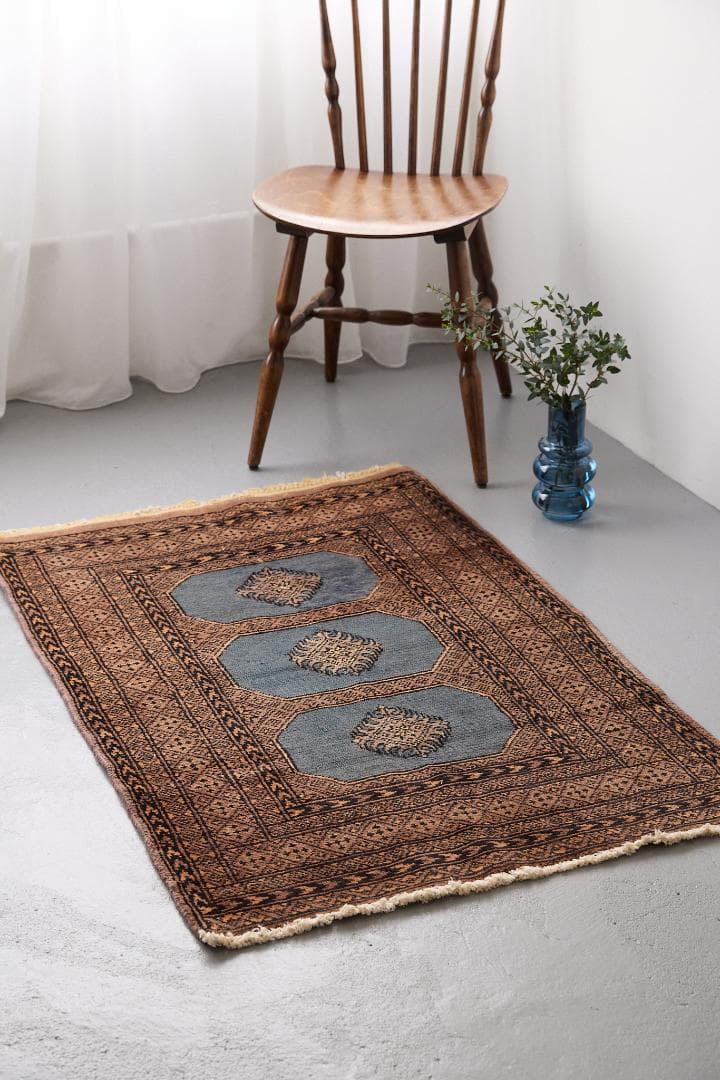 ヴィンテージラグ トライバルラグ ラホール産（119×76cm）青 茶 グレー