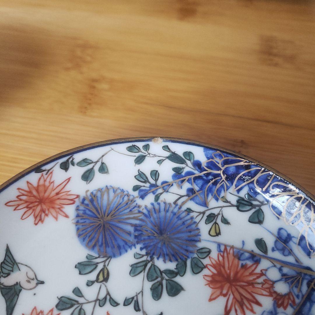 小皿 取り皿 古伊万里 伊万里 染錦 花鳥文 豆皿 明治 大正