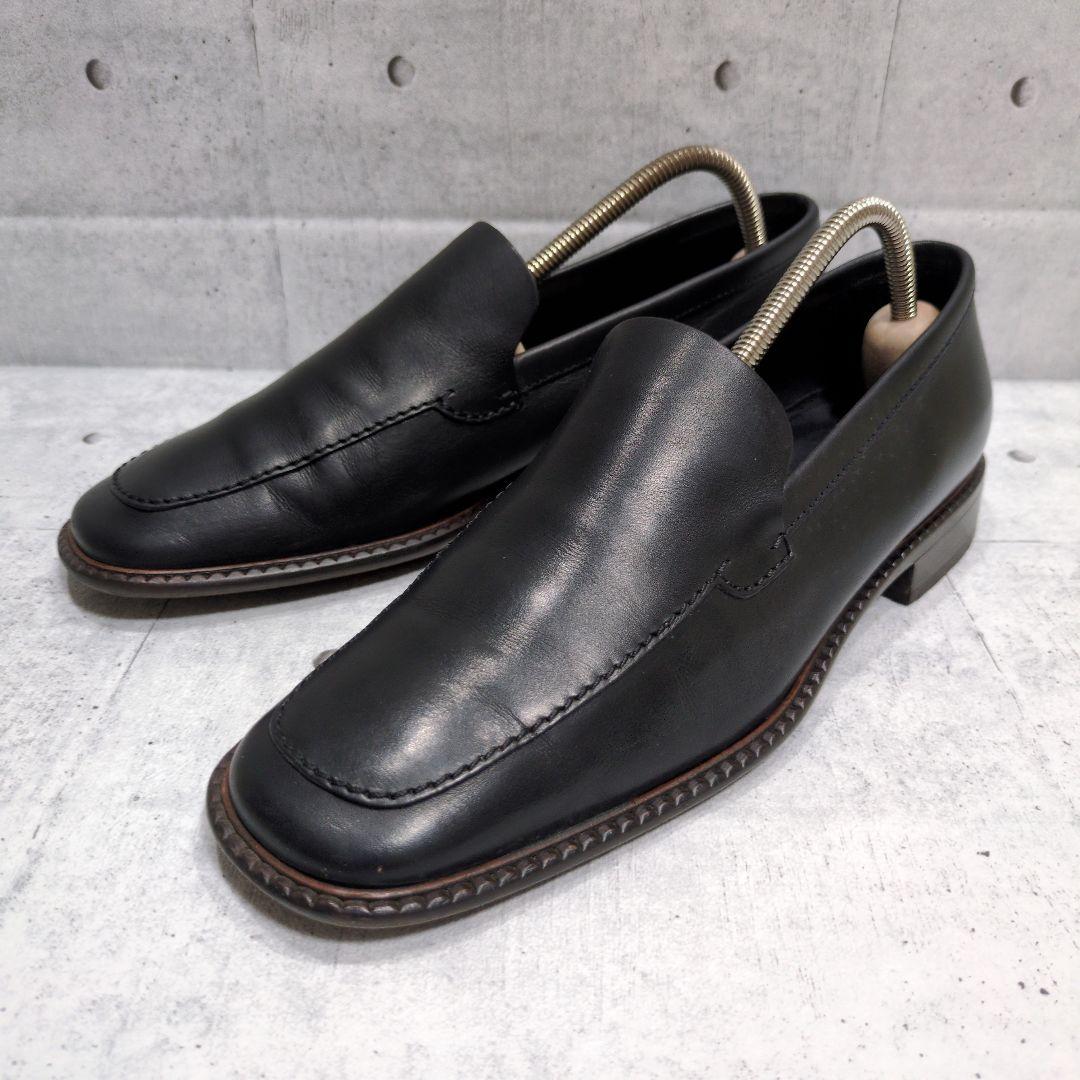 美品 PRADA プラダ スクエアトゥ ローファー スリッポン レザー 黒 24