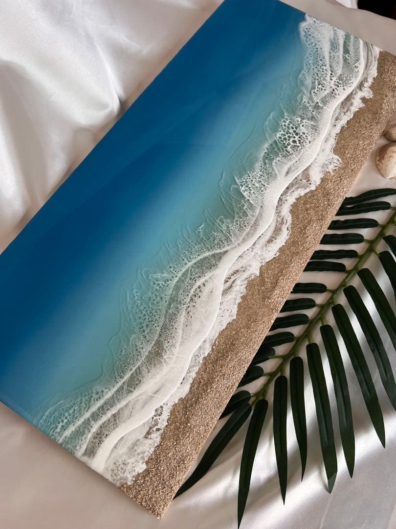大パネル『宮古島ブルー』レジンアート 59.5cm × 27.0cm
