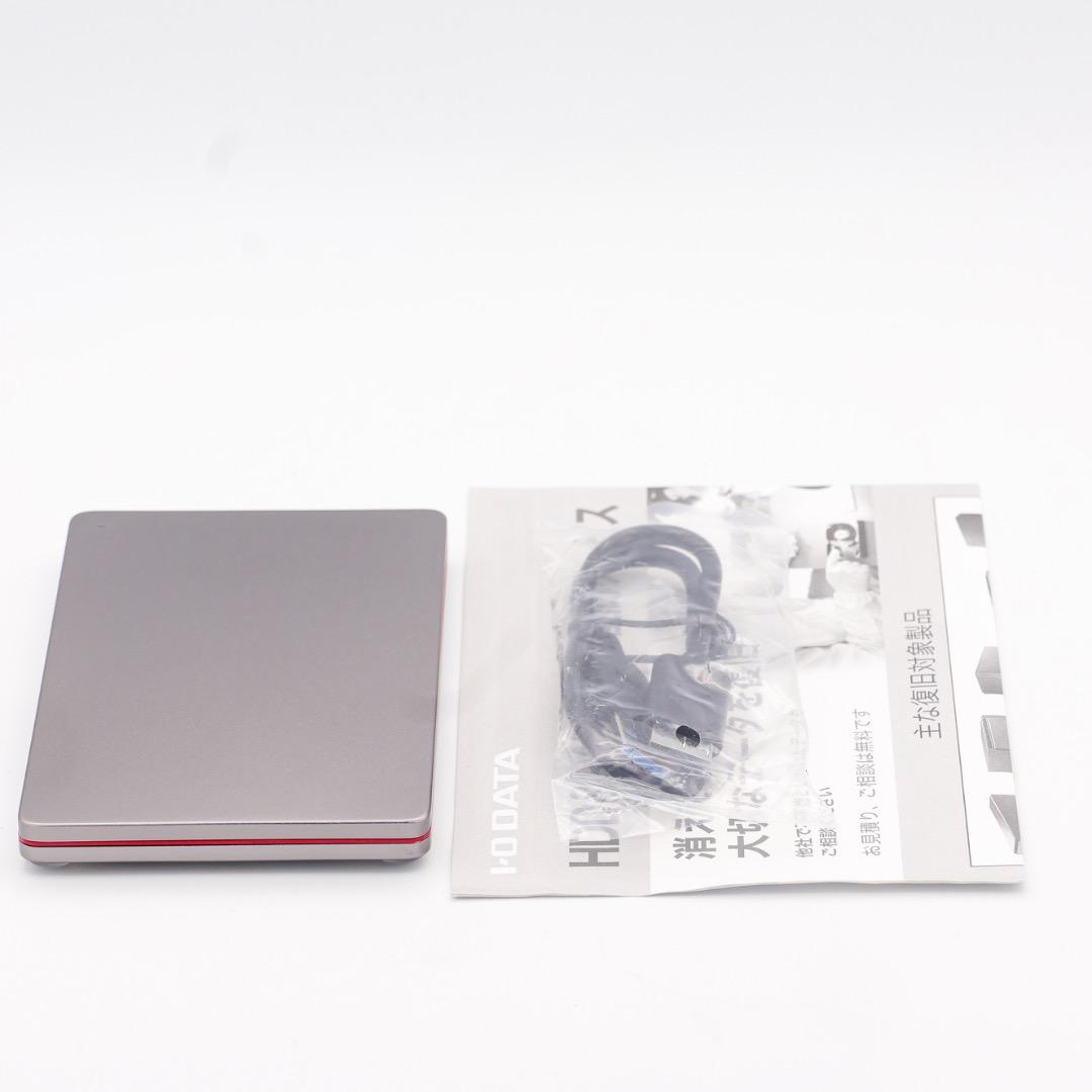 I-O IOデータ 2TB 外付けHDD 小型薄型 USBケーブル付 スペースグレーx赤
