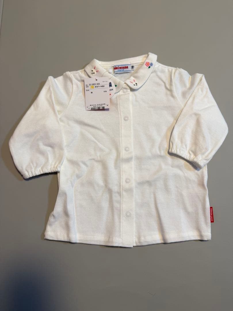 新品未使用タグ付】ミキハウス ロンパース 赤 刺繍ホワイトブラウス