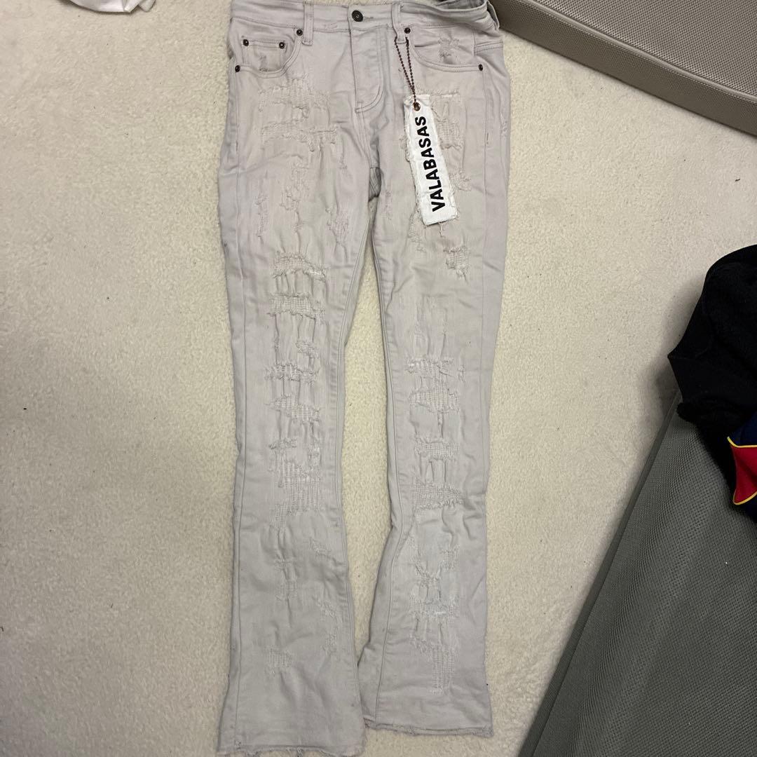valabasas フレア デニム 30 白 valabasas バラバサス クラッシュスキニーフレアデニム ホワイト 30