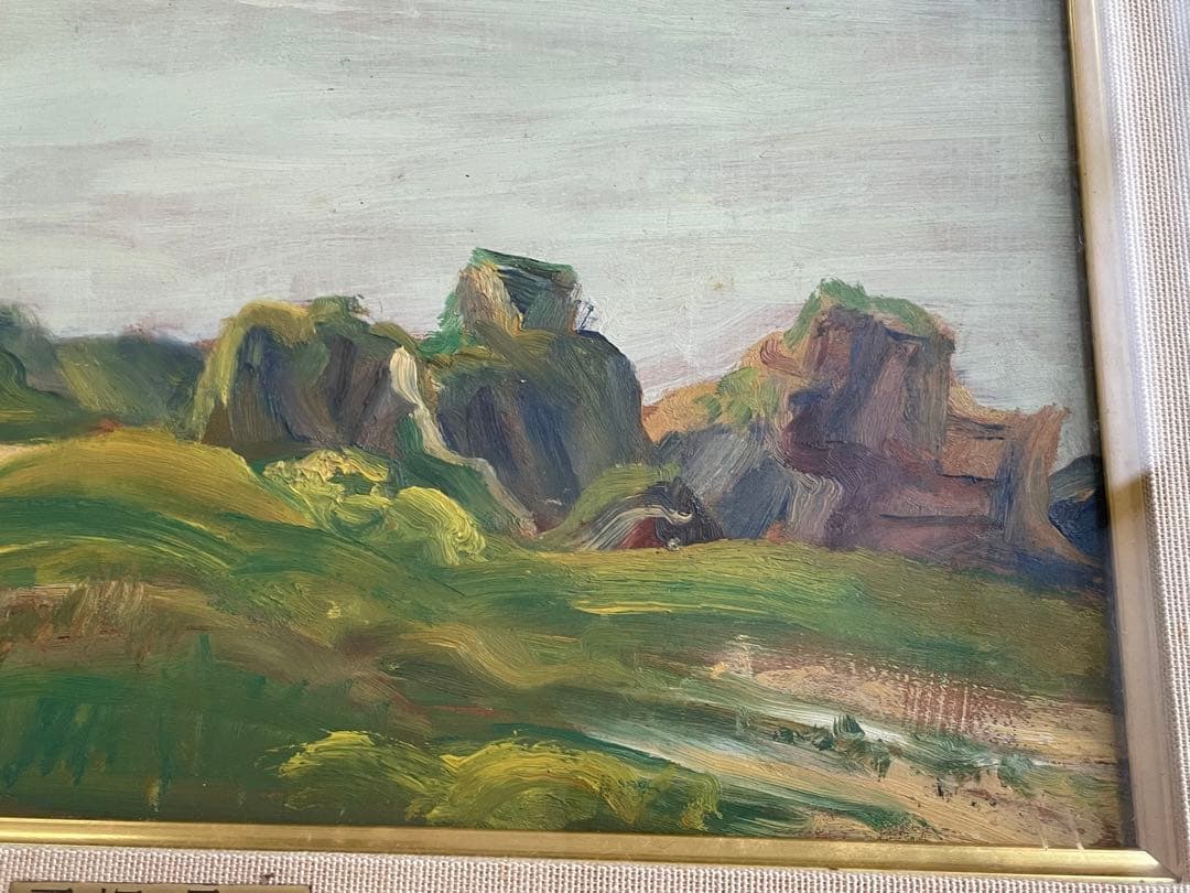 画家 平塚運一 伊豆の山道 伊豆風景 油彩画 油絵 額入 1931年