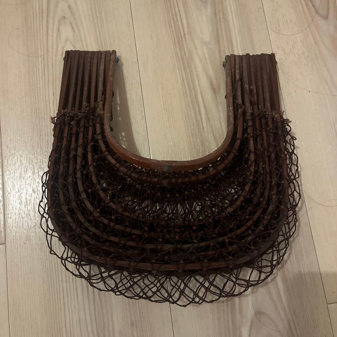 希少 vintage antiques 竹籠バック 竹網 折り畳みかごバッグ