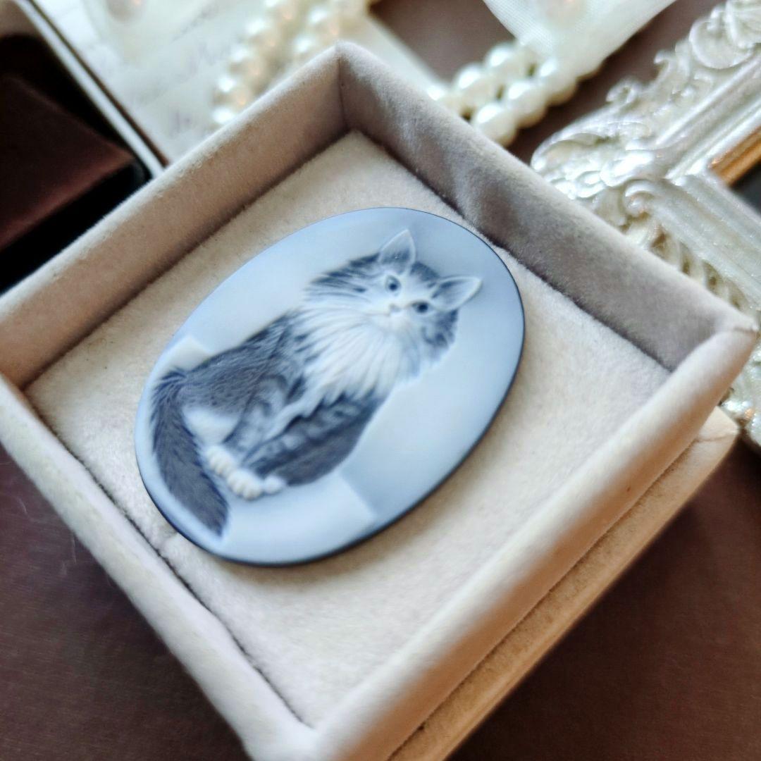 ドイツ CAMEO ストーン メノウ カメオ ルース 猫 メインクーン