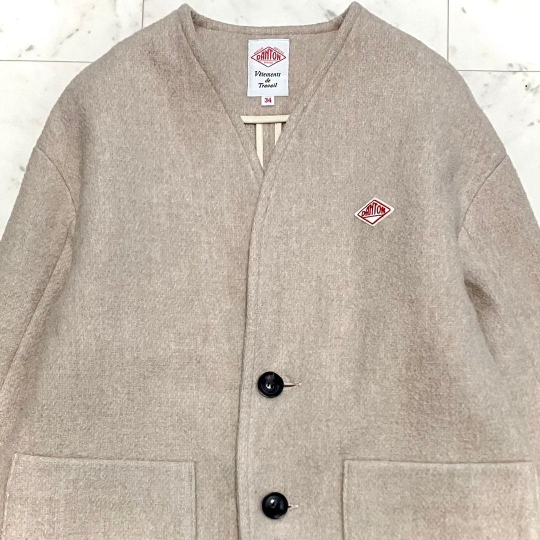 美品 ダントン ウールモッサノーカラーVネックジャケット ショート丈