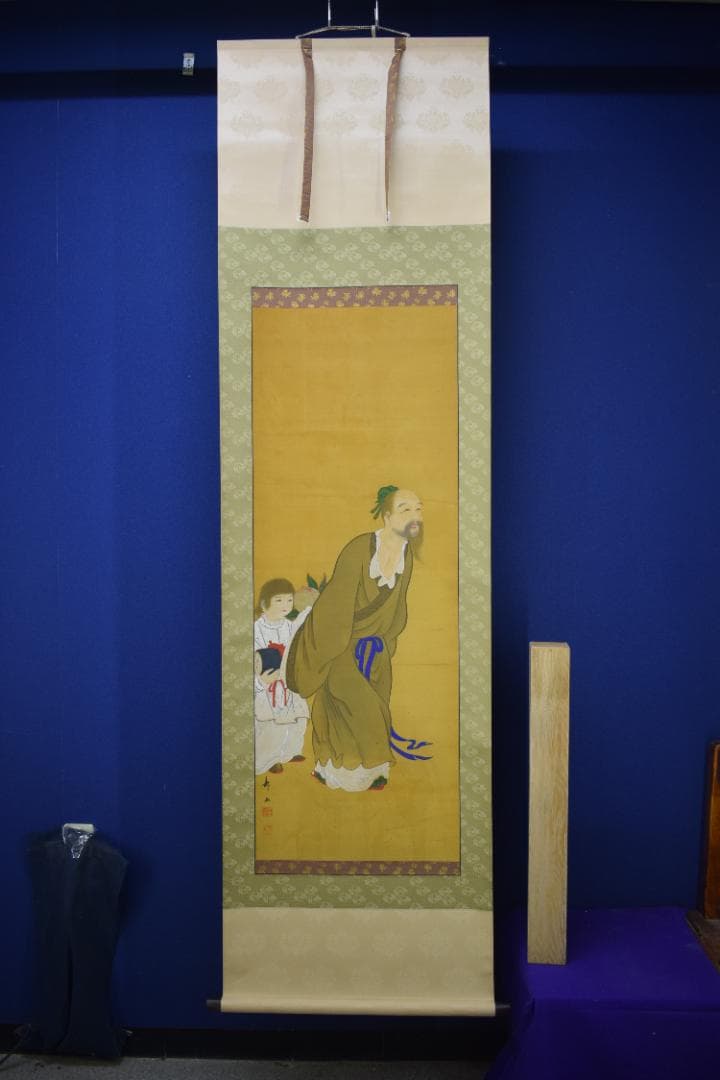 真作】三笠華山/桃仙人図/掛軸☆宝船☆Z-589