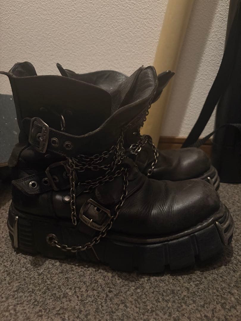 NEW ROCK エンジニアブーツ チェーン 厚底 レザー 黒 - メルカリ