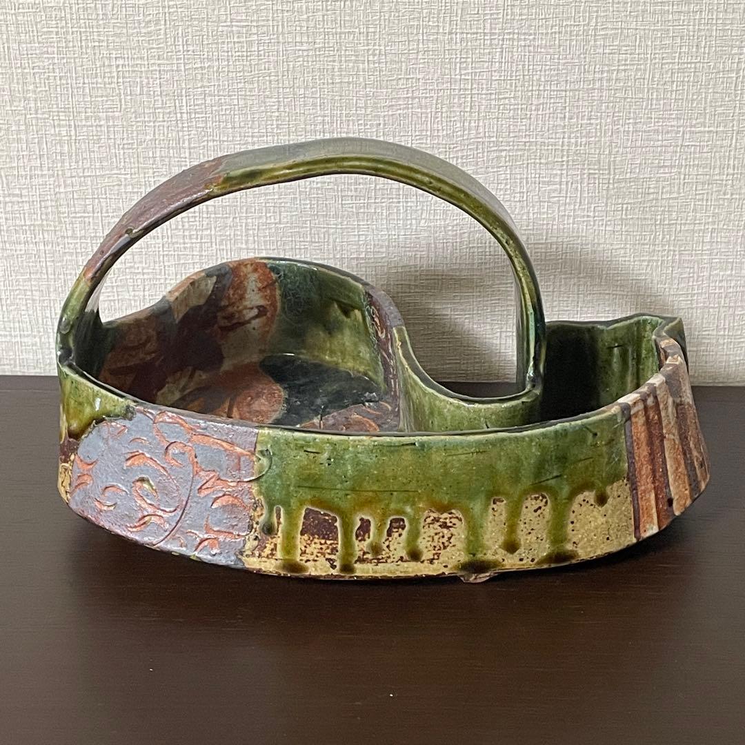 《未使用》高内秀剛　作　大型作品　29×21㎝　織部瓢手鉢　共箱付