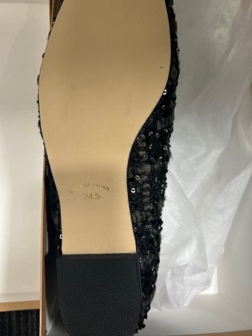 OHGA ビーズ装飾 ブラック フラットシューズ 24.5cm