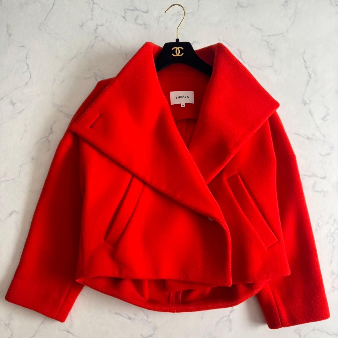 あ*可様 ENFOLD エンフォルド ウールリバーモッサショートドルマンコート ENFOLD エンフォルド ウールリバーモッサショートドルマンコート