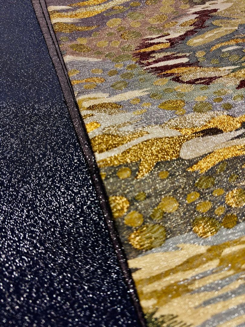 美品】袋帯 明綴 水面 紫グラデーション キラキラ お太鼓柄 - メルカリ