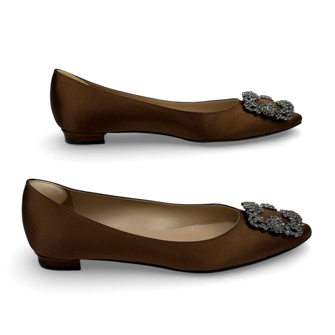 美品】マノロブラニク ハンギシ 36 23cm ブラウン サテン パンプス