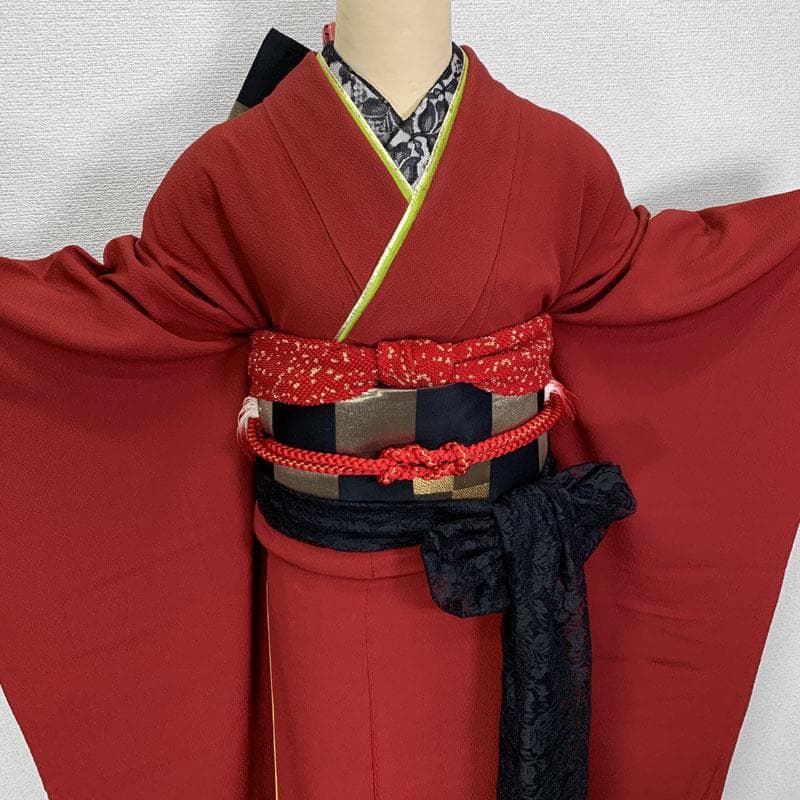 601z10〇高身長な方にも きものやまと 色無地振袖 赤〇美品 成人式