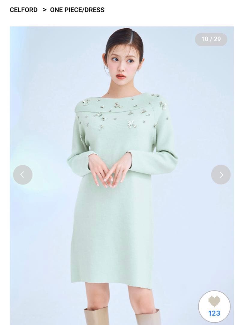 CELFORD ペダルビジューニットワンピース ミント - メルカリ