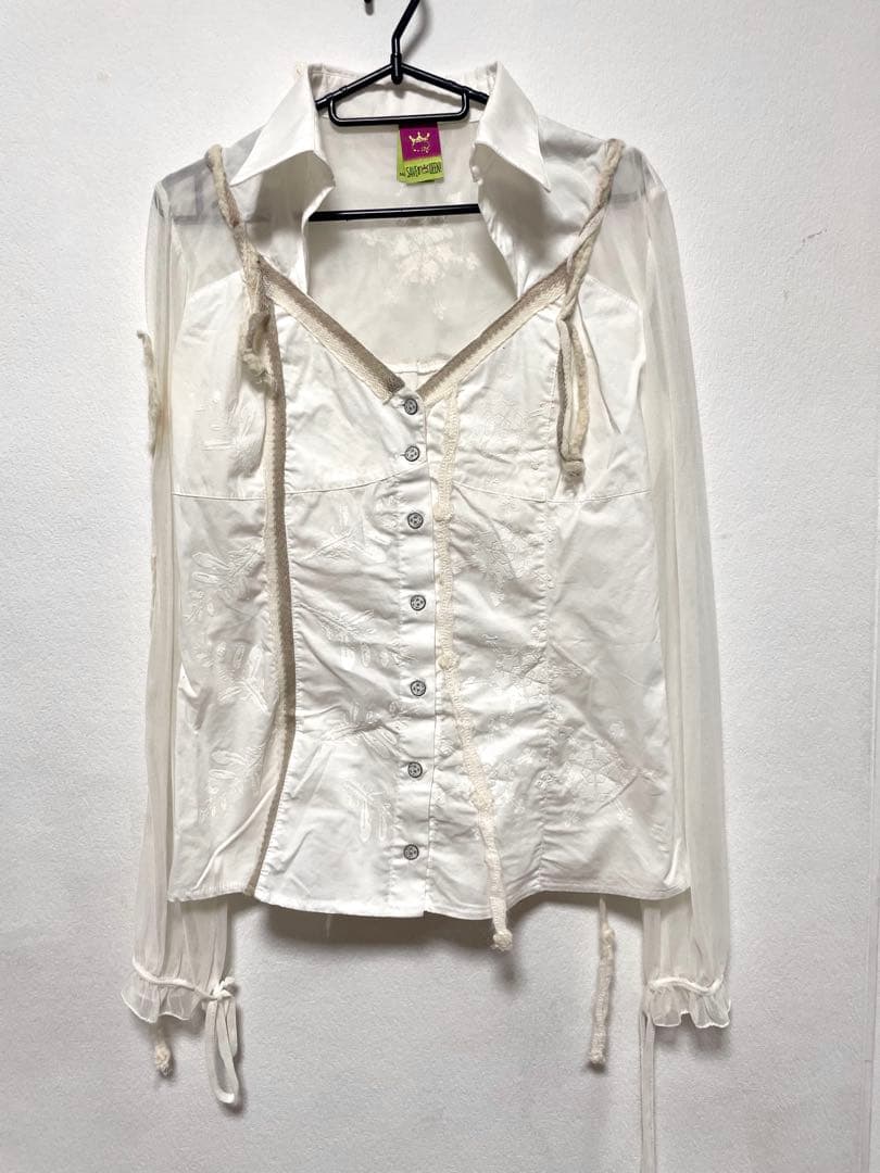 SAVE THE QUEEN 平成ギャルy2k レース長袖シャツ 白いカットソー