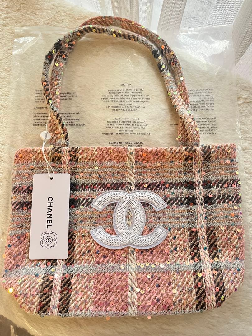 希少！CHANEL ノベルティ トートバッグ ピンク ツイード - メルカリ