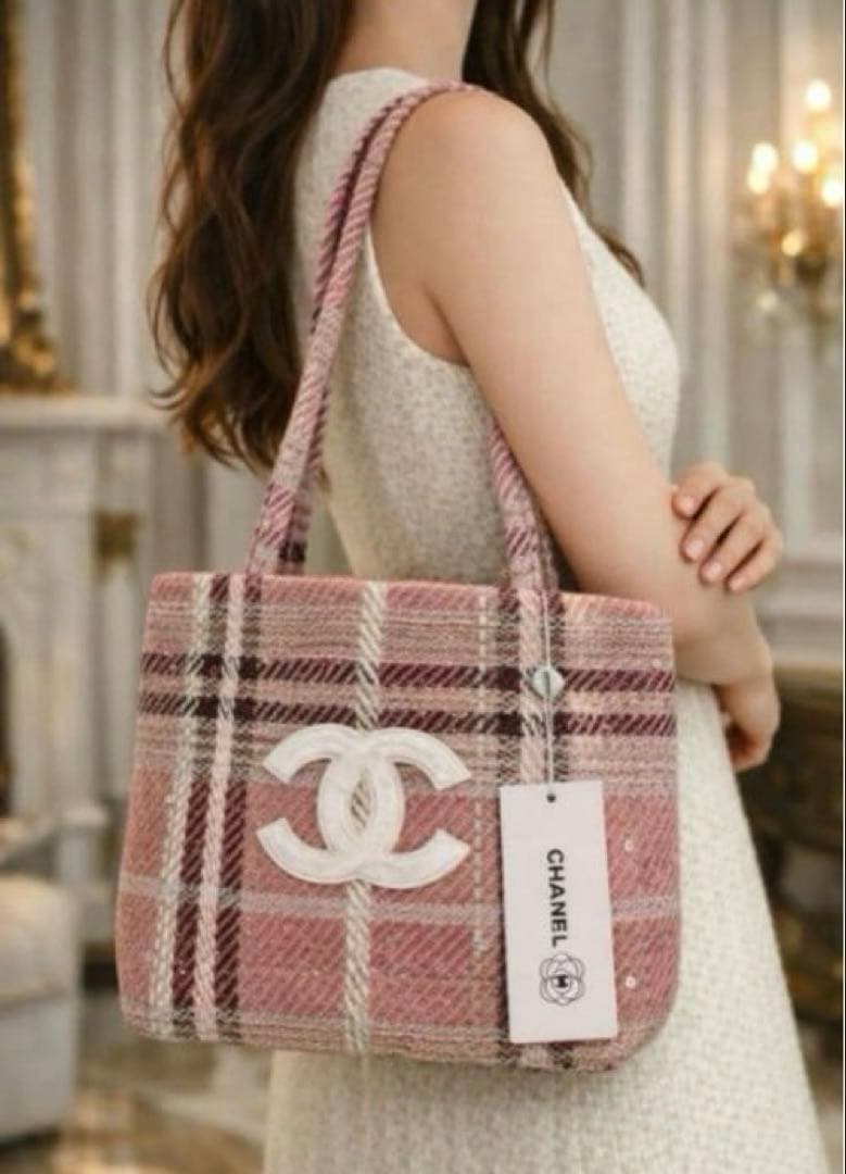 希少！CHANEL ノベルティ トートバッグ ピンク ツイード - メルカリ