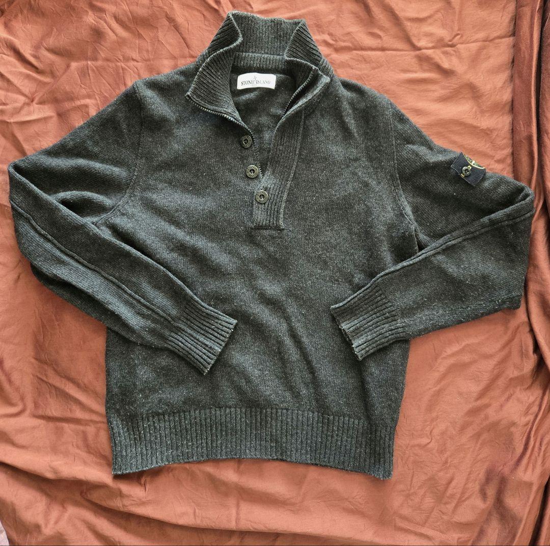 STONE  ハーフジップセーター M ダークグレー Stone Island ストーンアイランド MAGLIA ハーフボタン スタンドカラー