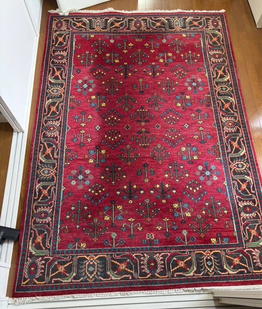 赤いウール花柄　絨毯 約170cm x 240cm 455aurat0.jpg