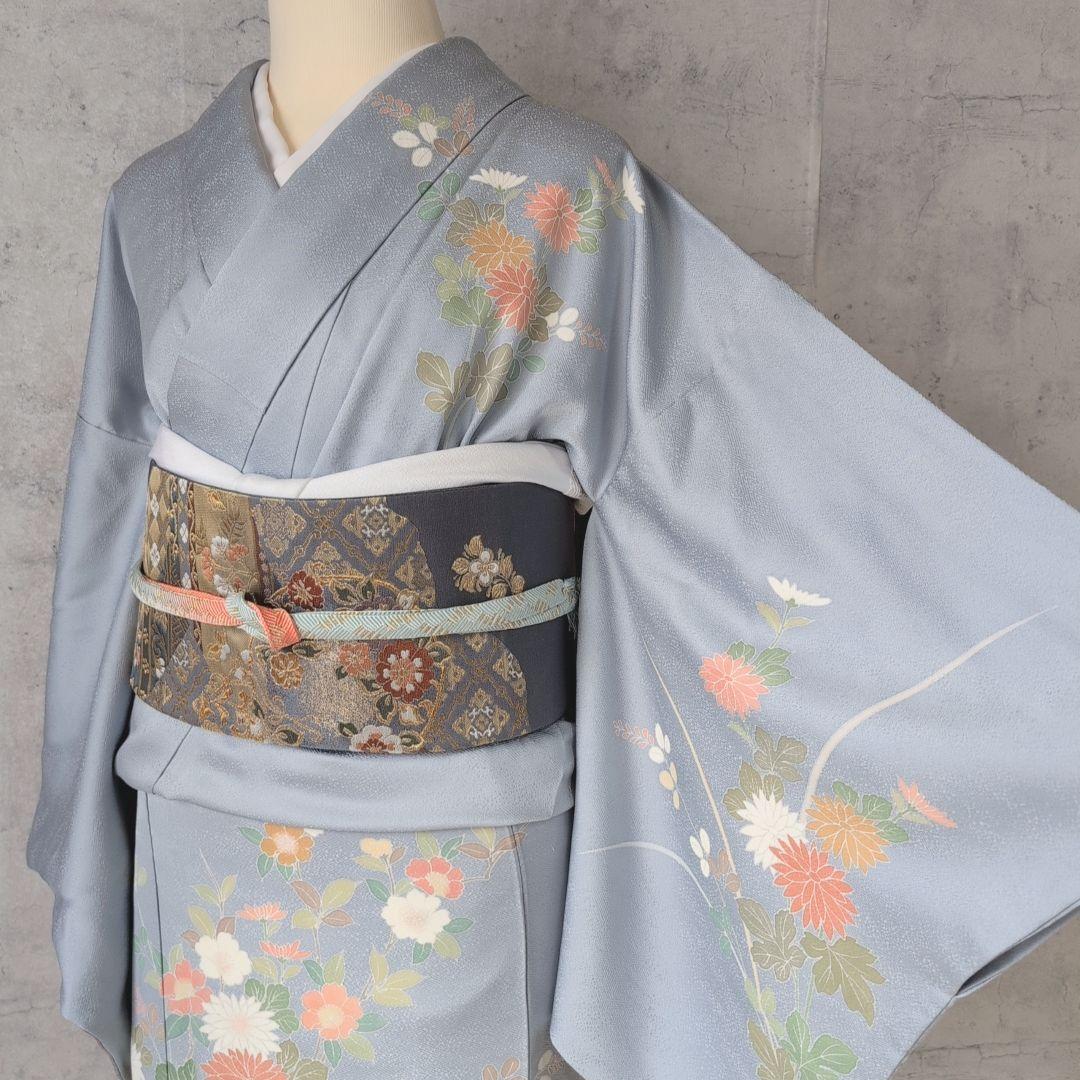 訪問着 フルセット 着物 正絹 友禅 トールサイズ 花 清楚 青 F8 - メルカリ